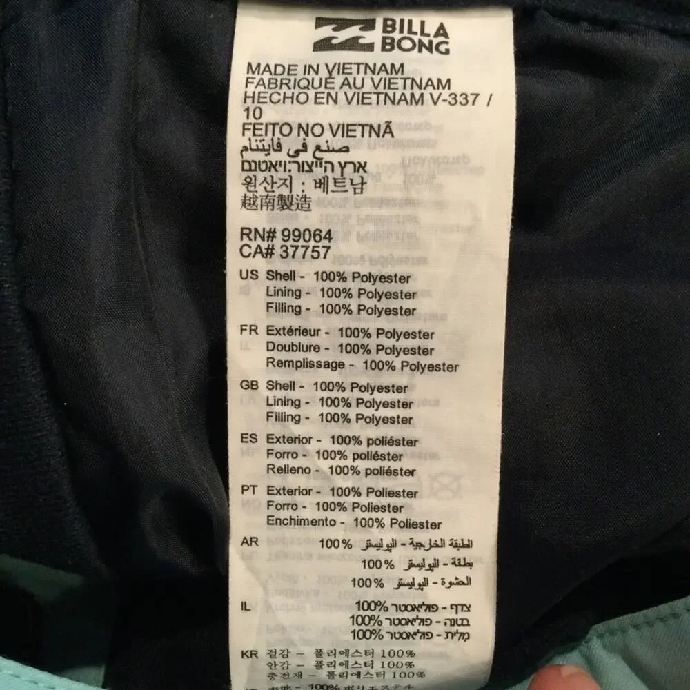 Billabong snow pants aqua size 10 Large